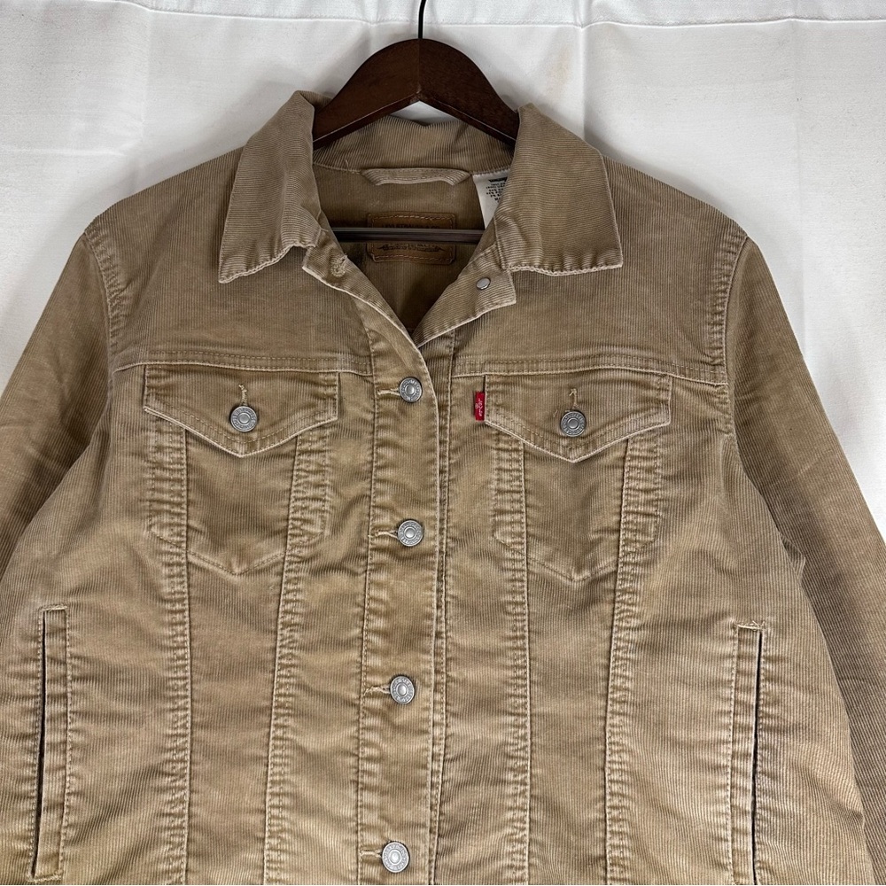 LEVI’S Women’s Size 1X Jacket Coat Corduroy Trucker Style Red Tab Stretch Tan - Picture 5 of 16